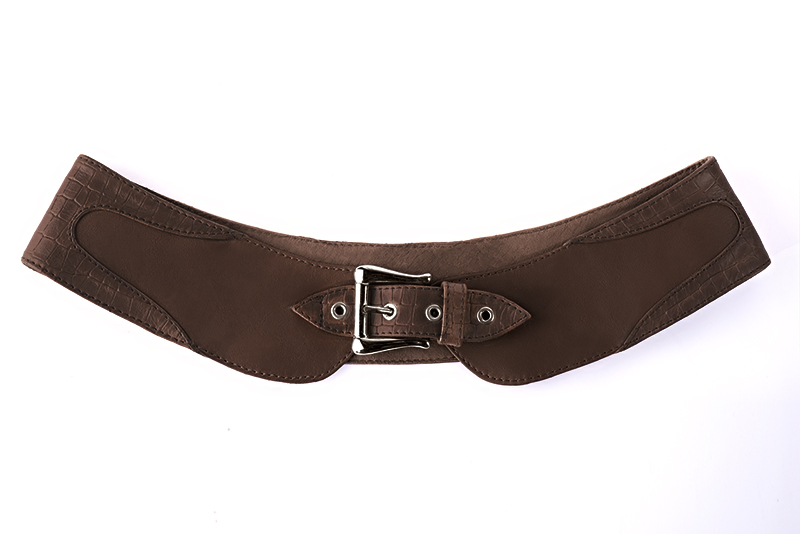 Dark brown women's dress belt, matching pumps and bags. Made to measure. Rear view - Florence KOOIJMAN